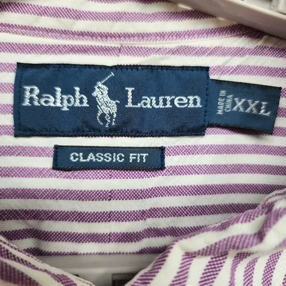 Ralph Lauren Classic Fit Shirt Men’s XXL Plum White Stripe Button Down Career - Picture 12 of 13